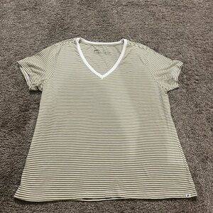 Pact Olive Striped V-Neck Tee